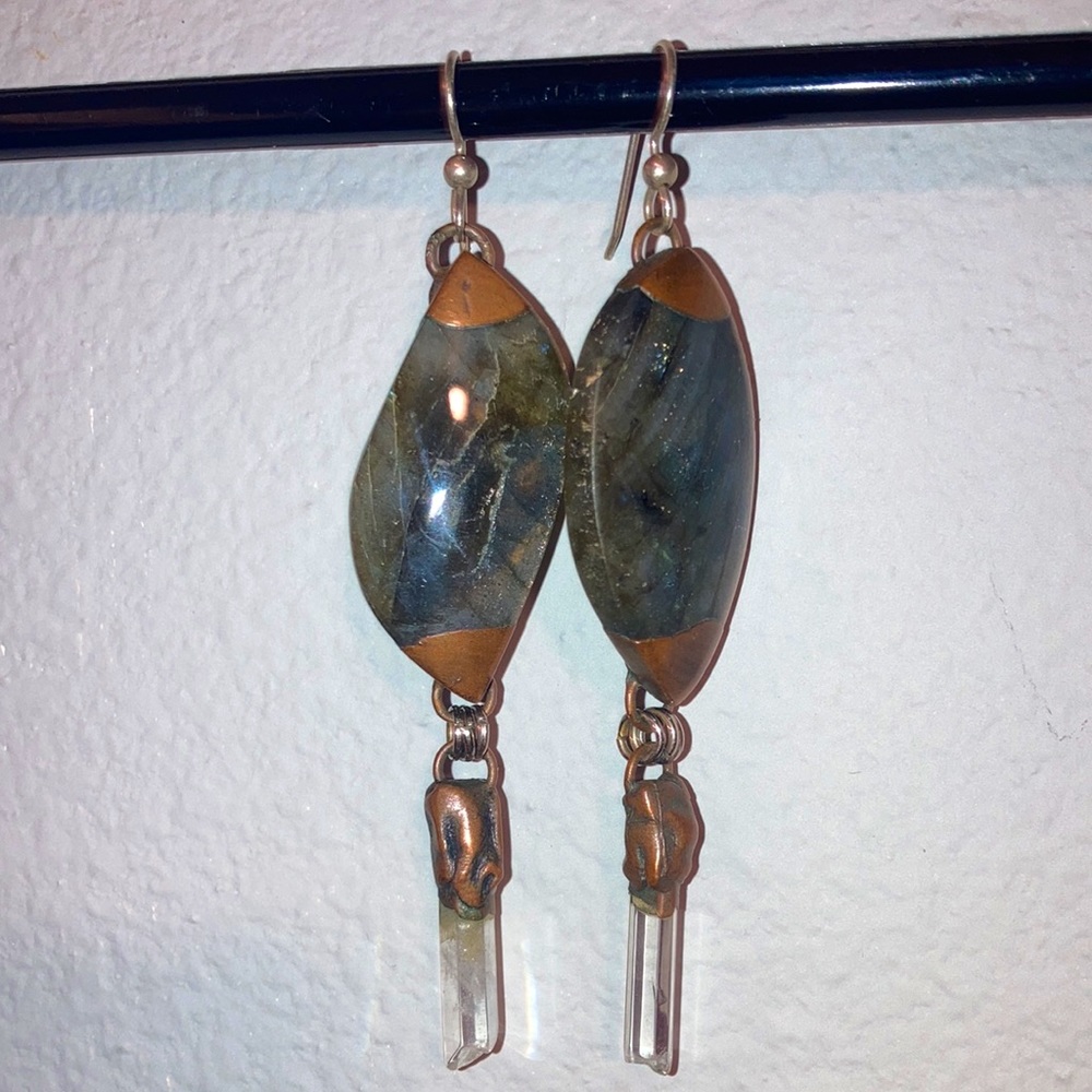 Free People Copper, Crystal Quartz, And Labradorite Dangle Earrings - Picture 5 of 11